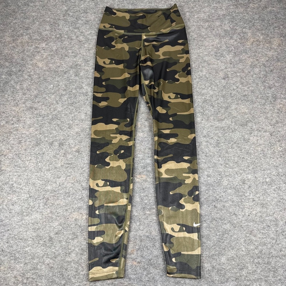 Nike One Dri Fit Mid Rise Leggings Polyester Stretch Camo Camouflage Womens XS